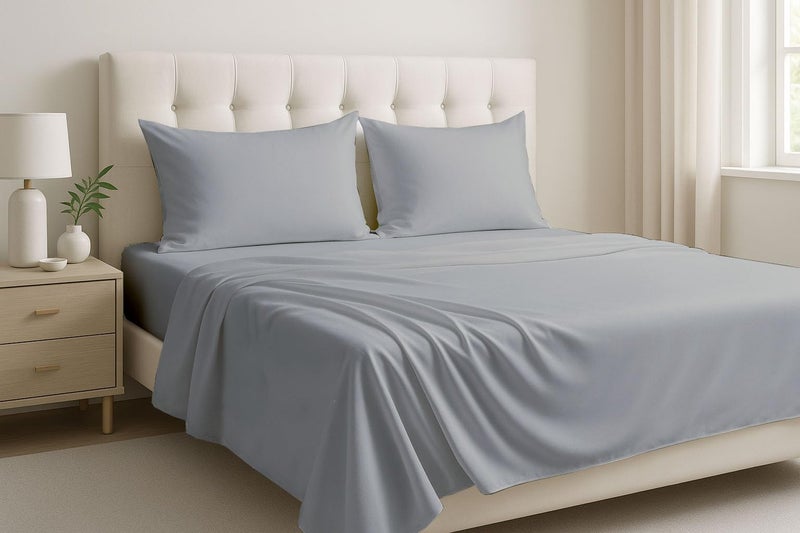 Cottingon 4 Pcs Extra Deep 100% Cotton Bed Sheets Set, Soft and Luxury Bedding Fits Upto 22 Inch Extra deep Pocket with Elastic All Around, King, Light Grey Solid - Image 5